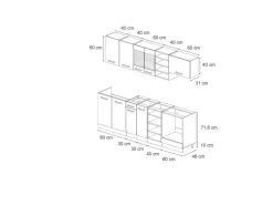 Vicco R-Line Küchenzeile Artisan-Eiche/Goldkraft Eiche 240 cm ohne Arbeitsplatte ohne E-Geräte