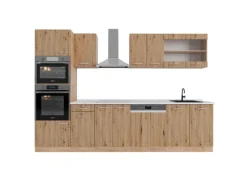 Vicco R-Line Küchenzeile Artisan-Eiche/Goldkraft Eiche 300 cm mit HochschrankAP Marmor ohne E-Geräte