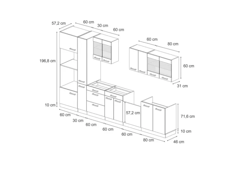 Vicco R-Line Küchenzeile Artisan Eiche/Anthrazit 350 cm mit Hochschrankohne Arbeitsplatte ohne E-Geräte