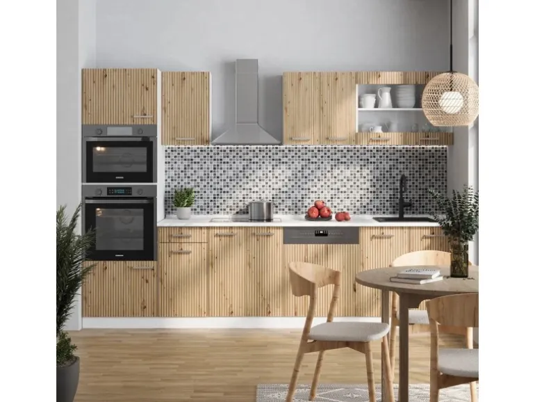 Vicco R-Line Küchenzeile Artisan Eiche/Weiß 300 cm mit HochschrankAP Eiche ohne E-Geräte