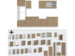 Vicco R-Line Küchenzeile Artisan Eiche/Weiß 300 cm mit HochschrankAP Eiche ohne E-Geräte