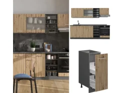 Vicco R-Line Küchenzeile Artisan Eiche/Anthrazit 240 cm AP Marmor ohne E-Geräte