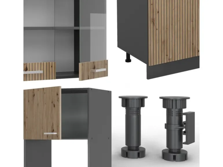 Vicco R-Line Küchenzeile Artisan Eiche/Anthrazit 300 cm mit HochschrankAP Eiche ohne E-Geräte