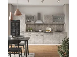 Vicco R-Line Küchenzeile Beton/Weiß 350 cm mit Hochschrankohne Arbeitsplatte ohne E-Geräte