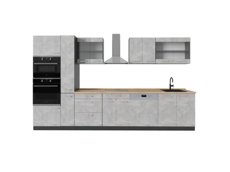 Vicco R-Line Küchenzeile Beton/Anthrazit 350 cm ohne Arbeitsplatte ohne E-Geräte