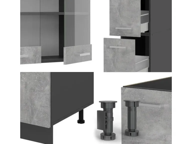 Vicco R-Line Küchenzeile Beton/Anthrazit 350 cm ohne Arbeitsplatte ohne E-Geräte