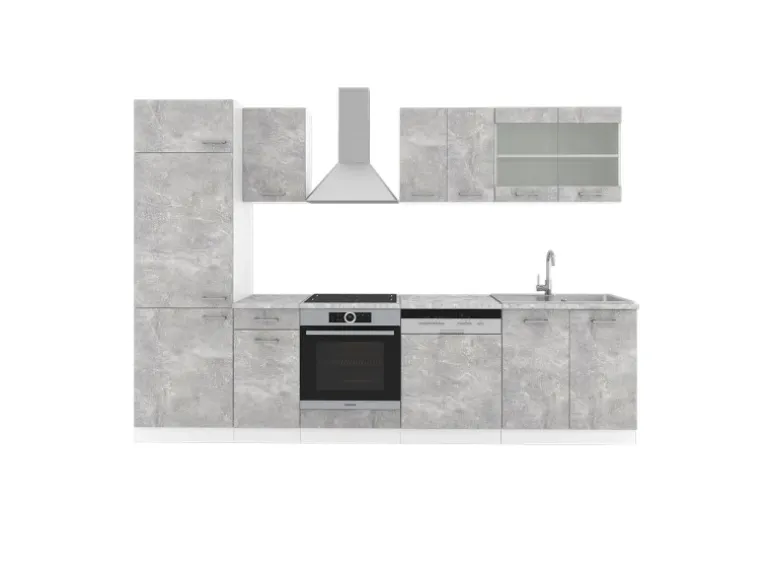 Vicco R-Line Küchenzeile Beton 300 cm AP Marmor ohne E-Geräte
