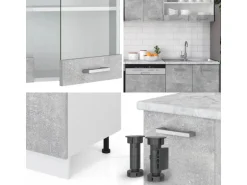 Vicco R-Line Küchenzeile Beton 300 cm AP Marmor ohne E-Geräte