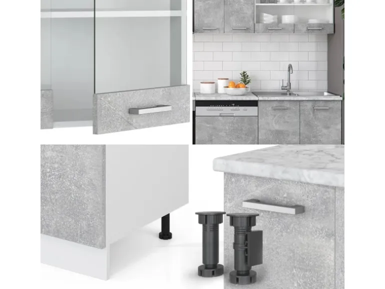 Vicco R-Line Küchenzeile Beton 300 cm AP Marmor ohne E-Geräte