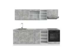 Vicco R-Line Küchenzeile Beton/Weiß 240 cm ohne Arbeitsplatte ohne E-Geräte