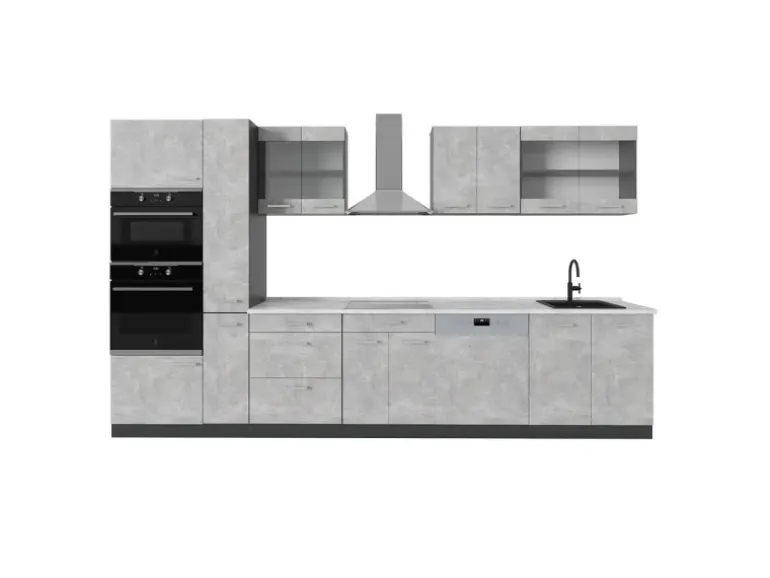 Vicco R-Line Küchenzeile Beton/Anthrazit 350 cm AP Marmor ohne E-Geräte