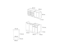 Vicco R-Line Küchenzeile Beton/Goldkraft Eiche 140 cm AP Eiche ohne E-Geräte