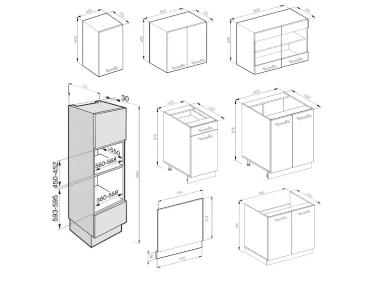 Vicco R-Line Küchenzeile Beton/Weiß 300 cm mit HochschrankAP Eiche ohne E-Geräte