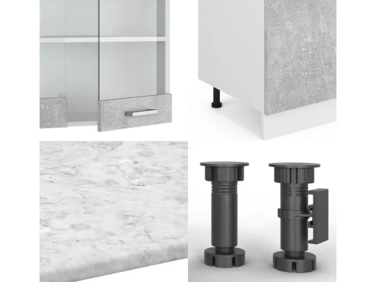 Vicco R-Line Küchenzeile Beton/Weiß 300 cm mit HochschrankAP Eiche ohne E-Geräte