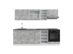 Vicco R-Line Küchenzeile Beton/Weiß 240 cm AP Anthrazit ohne E-Geräte