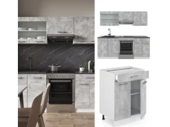 Vicco R-Line Küchenzeile Beton/Weiß 200 cm AP Anthrazit ohne E-Geräte