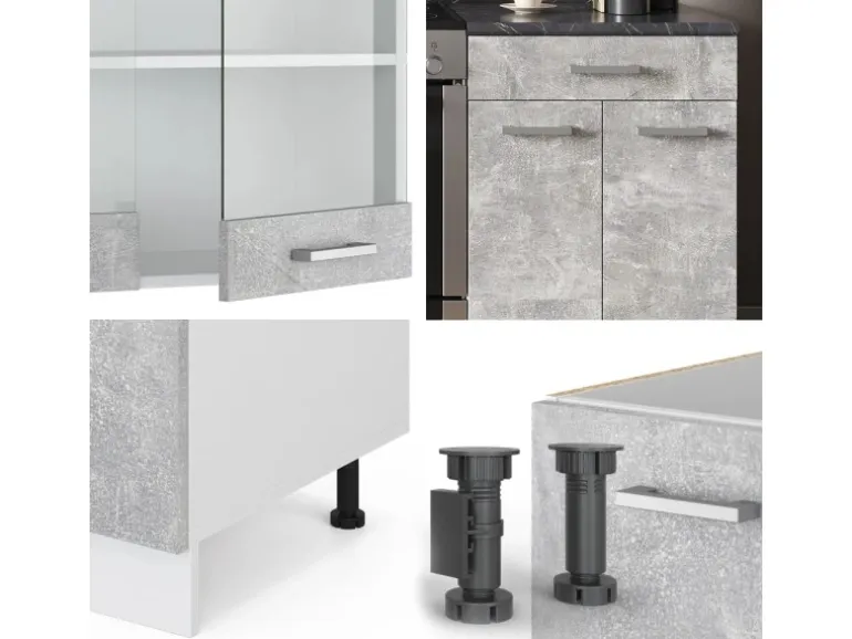 Vicco R-Line Küchenzeile Beton/Weiß 200 cm AP Anthrazit ohne E-Geräte