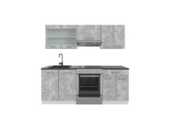 Vicco R-Line Küchenzeile Beton/Weiß 200 cm ohne Arbeitsplatte ohne E-Geräte