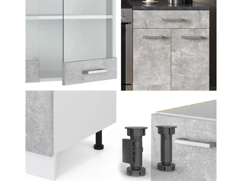 Vicco R-Line Küchenzeile Beton/Weiß 200 cm ohne Arbeitsplatte ohne E-Geräte