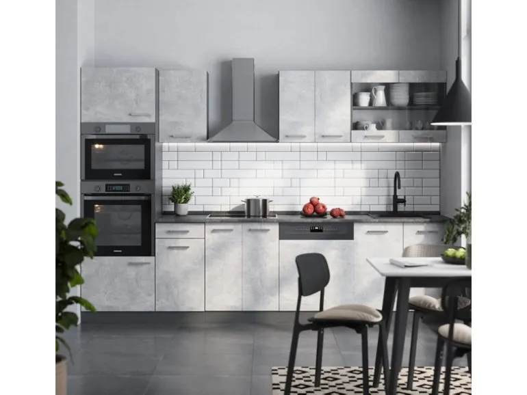 Vicco R-Line Küchenzeile Beton/Anthrazit 300 cm mit HochschrankAP Eiche ohne E-Geräte
