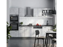 Vicco R-Line Küchenzeile Beton/Anthrazit 300 cm mit HochschrankAP Marmor ohne E-Geräte