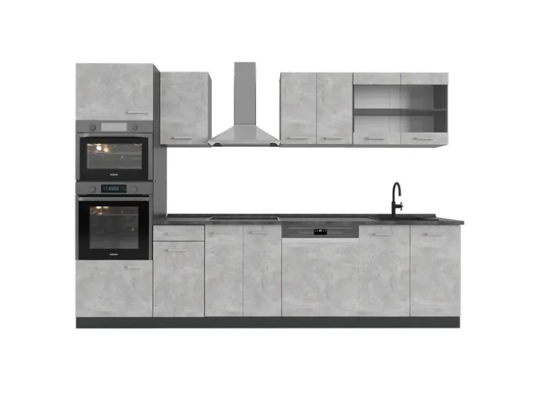 Vicco R-Line Küchenzeile Beton/Anthrazit 300 cm mit HochschrankAP Anthrazit ohne E-Geräte