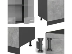 Vicco R-Line Küchenzeile Beton/Anthrazit 300 cm mit HochschrankAP Anthrazit ohne E-Geräte
