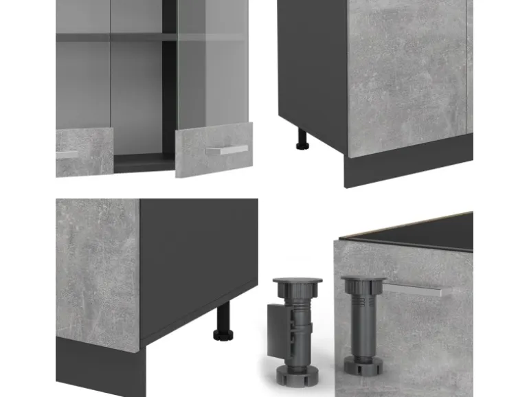 Vicco R-Line Küchenzeile Beton/Anthrazit 300 cm mit HochschrankAP Anthrazit ohne E-Geräte