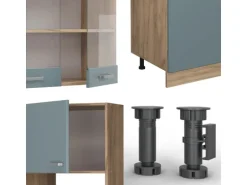Vicco R-Line Küchenzeile Blau-Grau/Goldkraft Eiche 300 cm mit HochschrankAP Eiche ohne E-Geräte