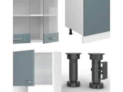 Vicco R-Line Küchenzeile Blau-Grau/Weiß 300 cm mit HochschrankAP Anthrazit ohne E-Geräte