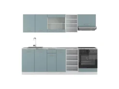 Vicco R-Line Küchenzeile Blau-Grau/Weiß 240 cm ohne Arbeitsplatte ohne E-Geräte