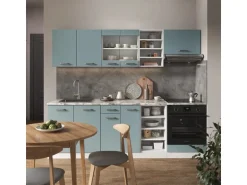 Vicco R-Line Küchenzeile Blau-Grau/Weiß 240 cm ohne Arbeitsplatte ohne E-Geräte