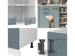 Vicco R-Line Küchenzeile Blau-Grau/Weiß 240 cm ohne Arbeitsplatte ohne E-Geräte