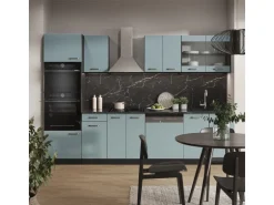 Vicco R-Line Küchenzeile Blau-Grau/Anthrazit 300 cm mit HochschrankAP Marmor ohne E-Geräte