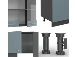 Vicco R-Line Küchenzeile Blau-Grau/Anthrazit 300 cm mit HochschrankAP Marmor ohne E-Geräte