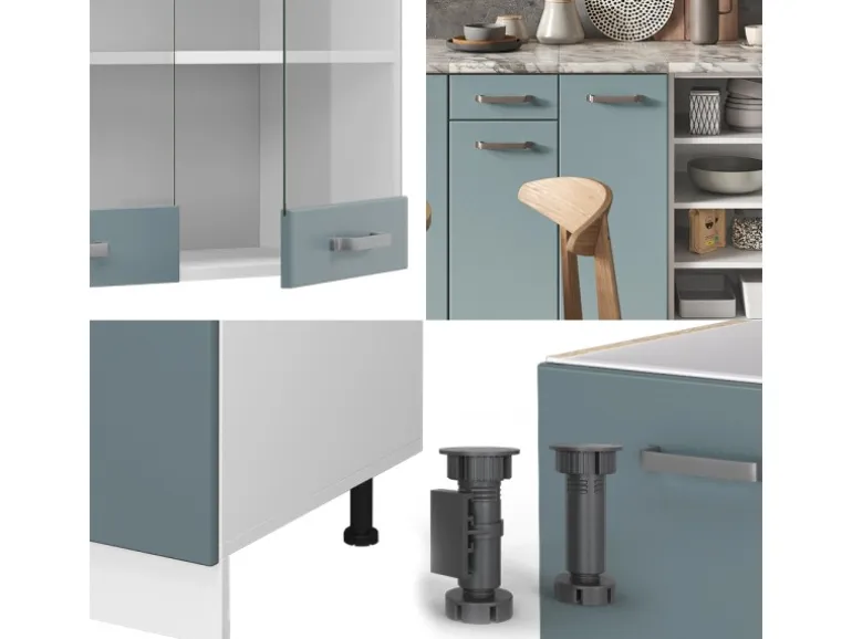 Vicco R-Line Küchenzeile Blau-Grau/Weiß 240 cm AP Anthrazit ohne E-Geräte