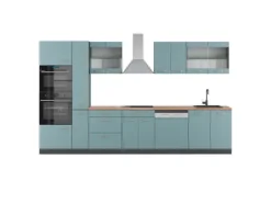 Vicco R-Line Küchenzeile Blau-Grau/Anthrazit 350 cm mit HochschrankAP Eiche ohne E-Geräte