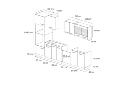 Vicco R-Line Küchenzeile Blau-Grau/Goldkraft Eiche 300 cm mit Hochschrankohne Arbeitsplatte ohne E-Geräte