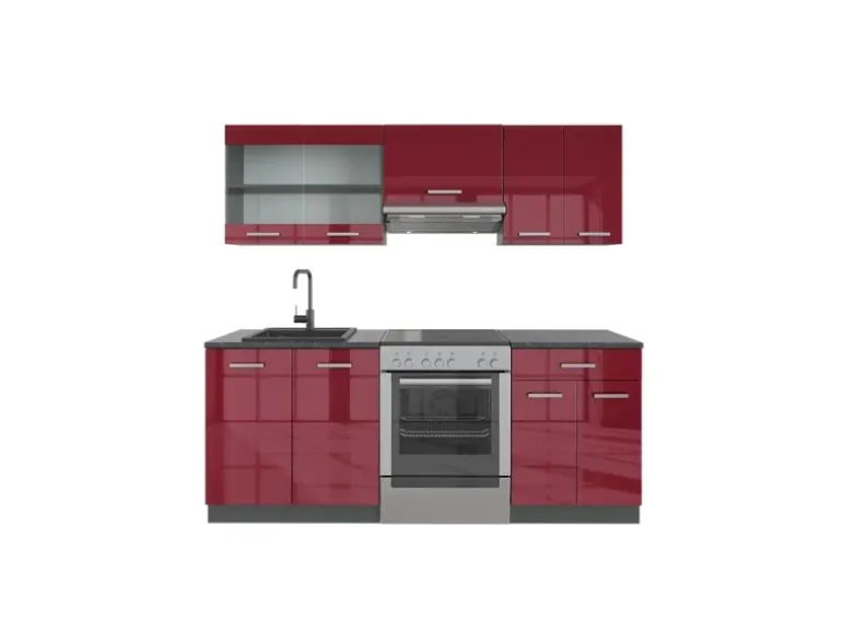 Vicco R-Line Küchenzeile Bordeaux Hochglanz/Anthrazit 200 cm ohne Arbeitsplatte ohne E-Geräte