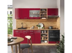 Vicco R-Line Küchenzeile Bordeaux Hochglanz/Goldkraft Eiche 240 cm ohne Arbeitsplatte ohne E-Geräte
