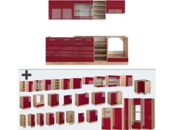 Vicco R-Line Küchenzeile Bordeaux Hochglanz/Goldkraft Eiche 240 cm ohne Arbeitsplatte ohne E-Geräte