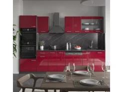 Vicco R-Line Küchenzeile Bordeaux Hochglanz/Anthrazit 300 cm mit HochschrankAP Eiche ohne E-Geräte