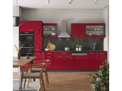 Vicco R-Line Küchenzeile Bordeaux Hochglanz/Anthrazit 350 cm mit Hochschrankohne Arbeitsplatte ohne E-Geräte