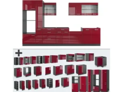 Vicco R-Line Küchenzeile Bordeaux Hochglanz/Anthrazit 350 cm mit Hochschrankohne Arbeitsplatte ohne E-Geräte