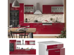 Vicco R-Line Küchenzeile Bordeaux Hochglanz/Weiß 350 cm mit Hochschrankohne Arbeitsplatte ohne E-Geräte