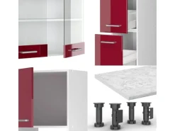Vicco R-Line Küchenzeile Bordeaux Hochglanz/Weiß 350 cm mit Hochschrankohne Arbeitsplatte ohne E-Geräte
