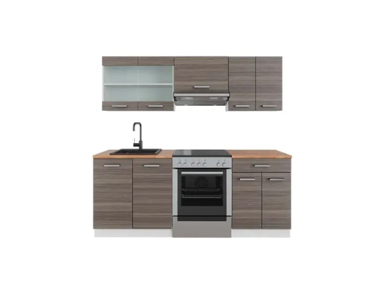 Vicco R-Line Küchenzeile Edelgrau/Weiß 200 cm AP Eiche ohne E-Geräte