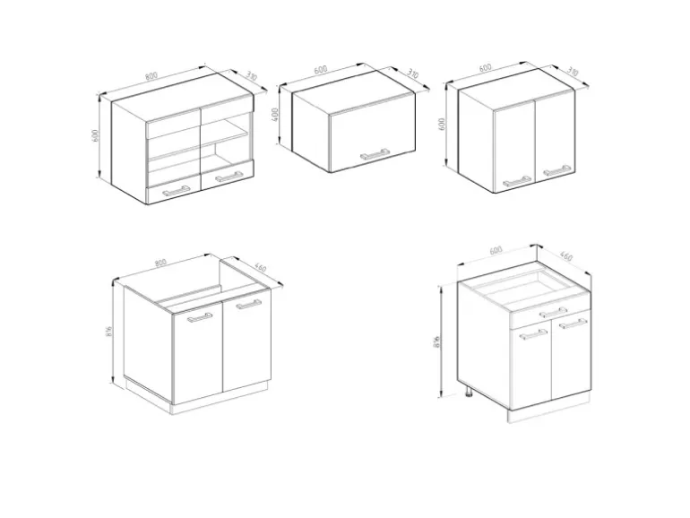Vicco R-Line Küchenzeile Edelgrau/Weiß 200 cm AP Eiche ohne E-Geräte
