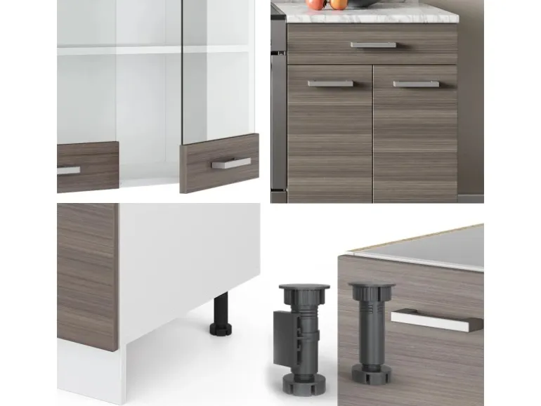 Vicco R-Line Küchenzeile Edelgrau/Weiß 200 cm AP Eiche ohne E-Geräte