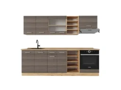 Vicco R-Line Küchenzeile Edelgrau/Goldkraft Eiche 240 cm ohne Arbeitsplatte ohne E-Geräte